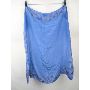 Vintage 100% Silk Geometric Block Scarf 28 x 28 Blue Dainty Luxury Pocket Square